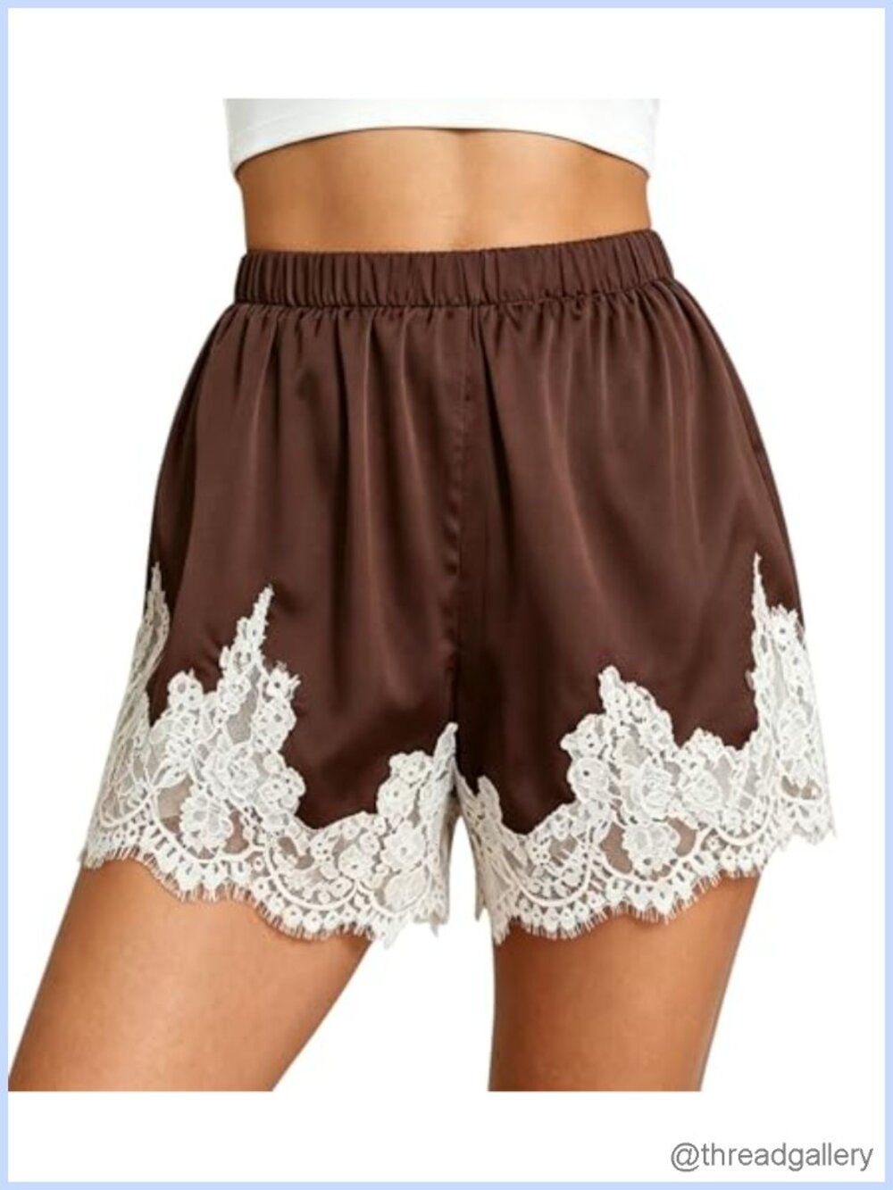 Satin Lace Trim Wide Leg Lounge Shorts Pettipants Sleep Bottoms